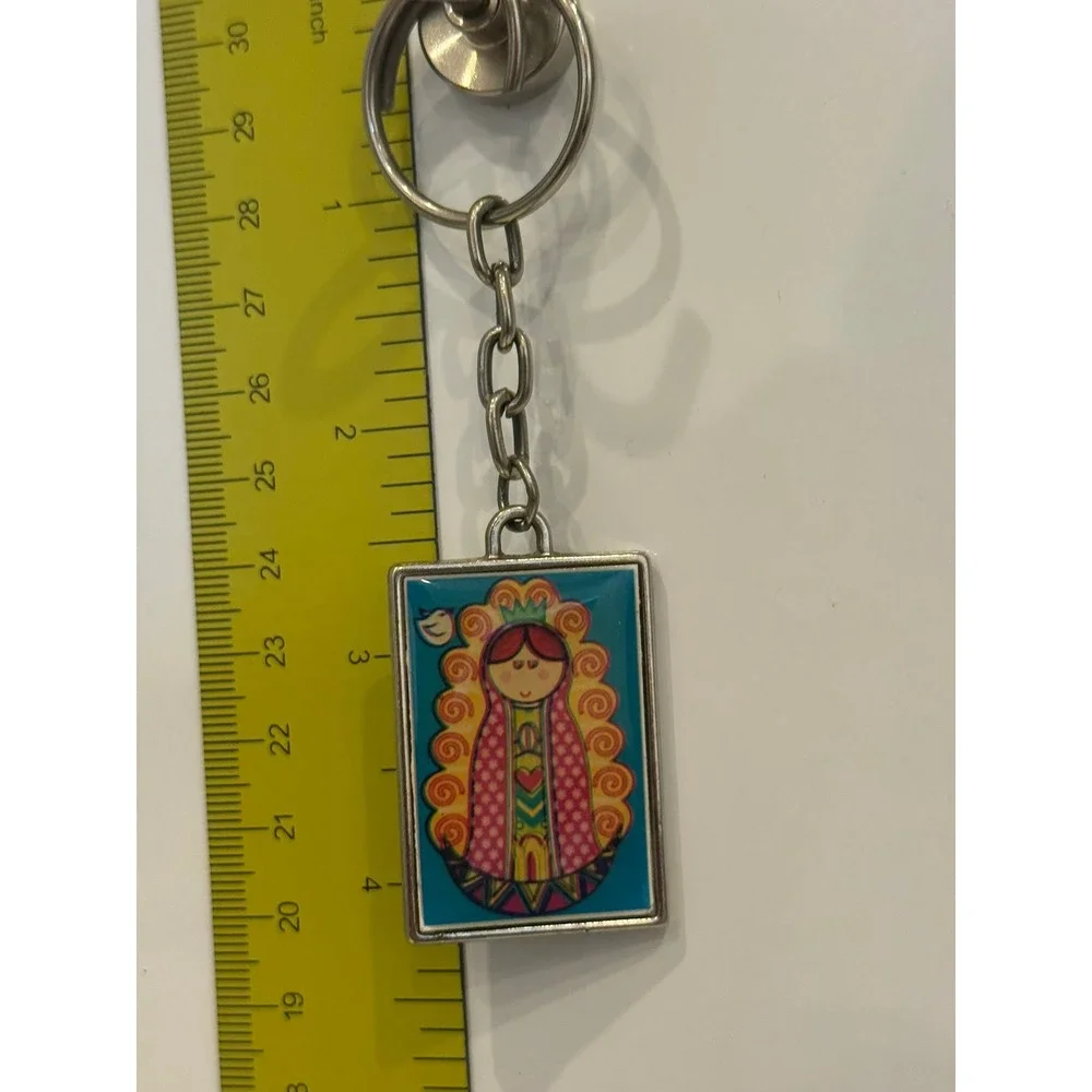 Virgin of Guadalupe Double Sided Keychain Religious Folk Art Metal Pendant